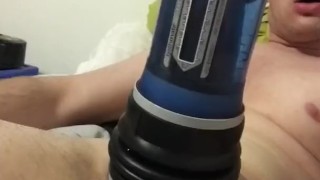 Barely legal teen freezes balls off while stretching them after pumping