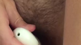 She fucks the head of my cock until she cums then I cum on her belly