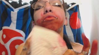 Completely Smearing Bright Red Lipstick and Making a Mess