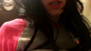 nerdy hipster transgirl covering herself in lube