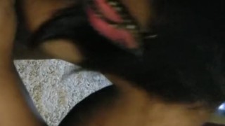 Ebony hotwife wears masquerade mask as she deep throats lucky white guy