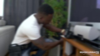 Straight Muscle Hunk Cable Guy Jerking His Big Black Dick