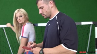 Body Painted Kassey Krystal Sucks Big Cock After Soccer Training