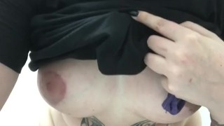Quick Public Masturbation with fingers in the store toilet