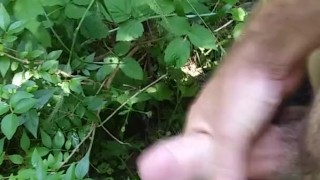 Hot uncut guy jacks off in woods