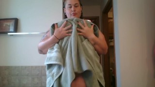 Pawg BBW Sunny Flowers drying off after shower