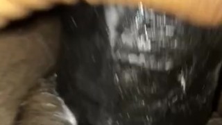 Ebony Creamy her hairy pussy with big dildo