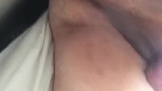 Chubby sissy in chastity riding a dildo