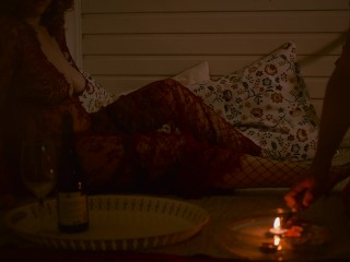Romantic Candle Date with Curly Redhead MILF - Mutual Handjob Double Orgasm