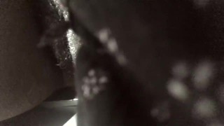 Public - Fingering my hairy Ebony Pussy at work