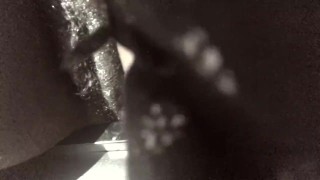 Public - Fingering my hairy Ebony Pussy at work