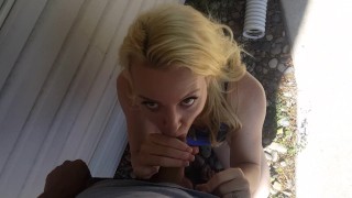 Break from family BBQ for Blowjob and cum in mouth