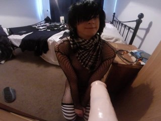 Cute Emo Twink Sucks and deep throats cock in fishnets