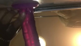 Ebony BBW enjoys anal stretching with large big thick 8 inch dildo