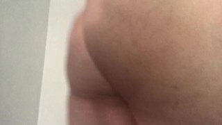 Curvy blonde sucking on dildo and playing