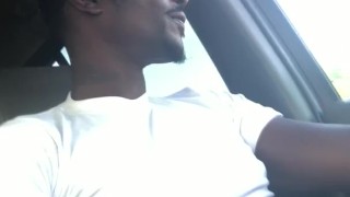 Young black man playing with my dick watching porn outside