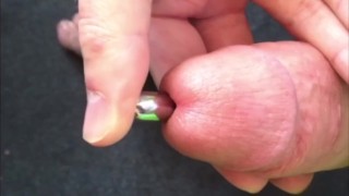 Virgin tries sounding with a 12mm urethral sound