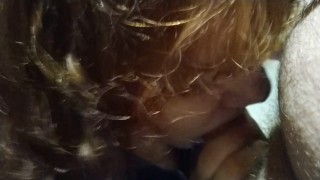 Public blowjob, first time cum in mouth and gag