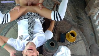 Outdoor sex 3 in 1 - cum on face, cum in pool, creampie