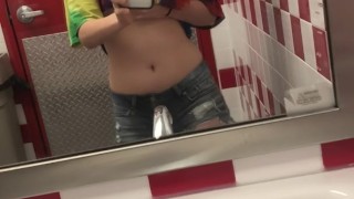 Playing in a fast food restaurant bathroom. I almost got caught