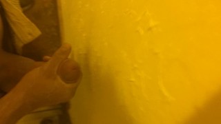 Wank and cum in public toilet, almost caught