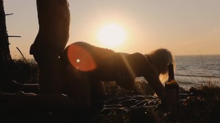 First day in Paradise. Deepthroat and creampie on the beach at sunset.
