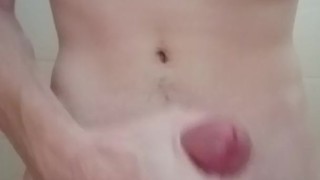 Stroking my big white cock after shaving