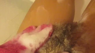 washing my hairy cunt and ass. playing with pussy hairy