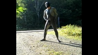skeleton masked wetsuit on the road