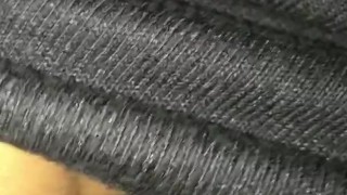 Ebony With Hand in Panties Creaming Her Hairy Pussy
