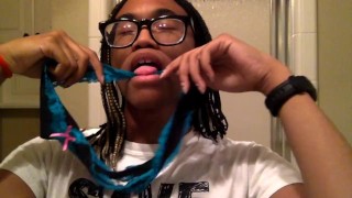 Tranny sniffs her sweaty panties