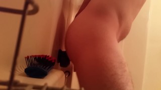 Bi guy riding dildo before shower