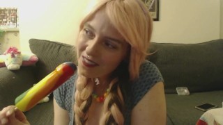 Little slut sucking on thick candy cock