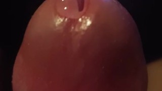 Teasing big uncut dick glans with precum play