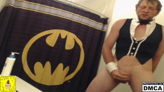 Butler getting dirty in the bathroom of his masters place