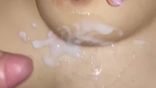Ending cum on tits