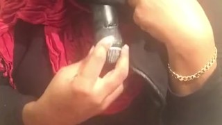 Lonely Hijabi niqabi woman masturbating fucking pussy with toy - feet out
