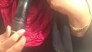 Lonely Hijabi niqabi woman masturbating fucking pussy with toy - feet out