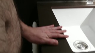 Shooting big load all over sink in hotel room