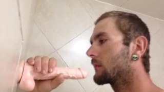 Sucking my new dildo