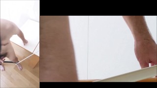 Guy's ass whipped hard by machine with plastic strip