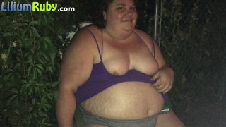 Smoking Fat Girl Flashes Boobs Outside
