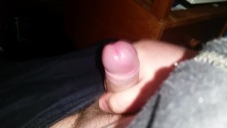 Chubby guy wanking and cumming on camera. Close up.