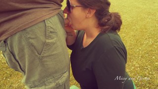 Wife Sucks Cock Outdoors Gets Face Covered in Cum Public Facial