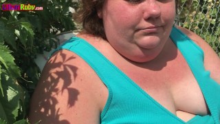 BBW Flashes Fat Belly Outside