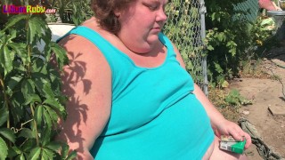BBW Flashes Fat Belly Outside