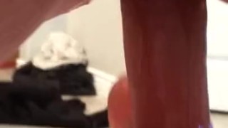 Wife squirts on big dildo while husband is away