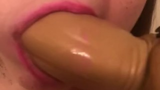 BBW Bad Dragon Dildo Blowjob Pink Lipstick and Glitter