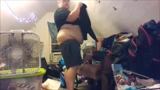 buttcrack doing chores - big shorts keep falling down