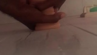 Thick black dick has a quickie with toy
